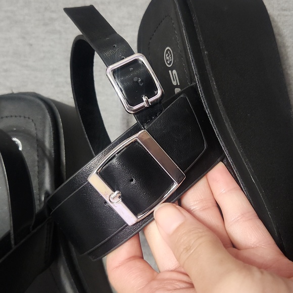 SODA Chunky Platform Wedge Black Faux Leather Buckle Strappy Sandals Heels Shoes - Picture 8 of 13